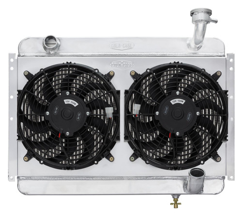 Cold Case Radiators CHV710K Radiator and Fan, 24.3 in. W x 19 in. H x 6.75 in. D, Dual Fans, Driver Side Inlet, Passenger Side Outlet, Aluminum, Polished, Chevy Corvette 1956-60, Kit
