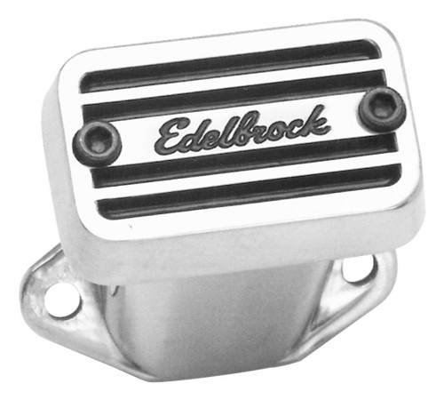 Edelbrock 4202 Breather, Elite Series, Bolt-On, Rectangle, Top Mount, Edelbrock Logo, Aluminum, Polished/Black, Each
