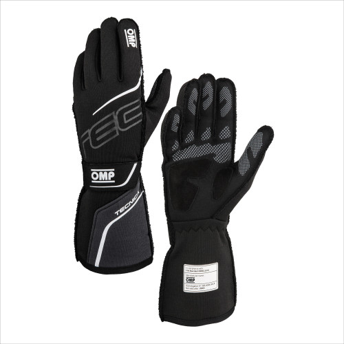 OMP Racing, Inc. IB0-0779-A01-077-S Driving Gloves, Tecnica, FIA Approved, Single Layer, Fire Retardant Fabric, Black/Anthracite, Small, Pair