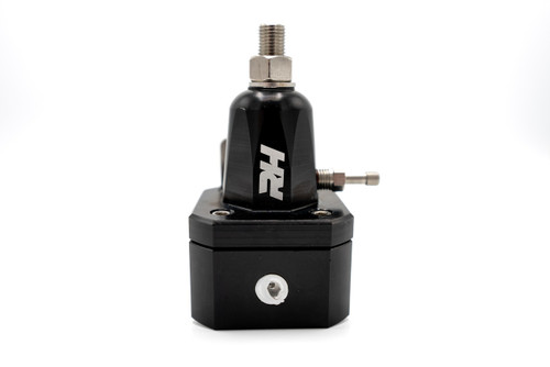 Redhorse Performance 2195322 Fuel Pressure Regulator, 7910 Series, 40 to 75 PSI, In-Line, 6 AN Female O-Ring Inlet, 8 AN Female O-Ring Outlet, 8 AN Female O-Ring Return, 1/8 in. NPT Port, Black Anodized, Each