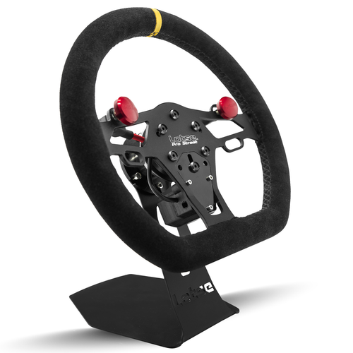 Lotse PRS-EA Pro Street Light Steering Wheel, 12.5 in. Aluminum, Suede Coated, Black Anodized, Yellow Stripe, Each