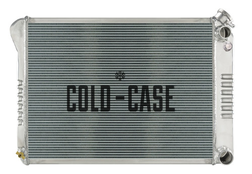 Cold Case Radiators CHN549SK Radiator and Fan, 28.35 in. W x 19 in. H x 6.75 in. D, Passenger Side Inlet, Passenger Side Outlet, Aluminum, Polished, GM LS-Series, GM X-Body 1968-79, Kit
