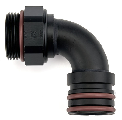 XRP-Xtreme Racing Prod. 959016HC Quick Release Adapter, 90 Degree, 16 AN Clamshell to 16 AN Male O-Ring, Swivel, Aluminum, Black Anodized, Each