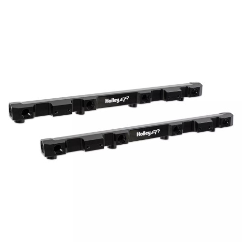 Holley 534-285 Fuel Rail, Holley EFI, 8 AN Female O-Ring Inlet, 6 AN Female O-Ring Outlets, Plugs/Brackets/Hardware, Aluminum, Black Anodized, GM LS-Series, Kit