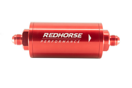 Redhorse Performance 4651-06-3-10 Fuel Filter, 4651 Series, In-Line, 10 Micron, Stainless Element, 6 AN Male Inlet, 6 AN Male Outlet, Aluminum, Red Anodized, Each