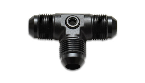 Vibrant Performance 16546 Fitting, Gauge Adapter, Tee, 6 AN Male x 6 AN Male x 6 AN Male, 1/8 in. NPT Female Gauge Port, Aluminum, Black Anodized, Each