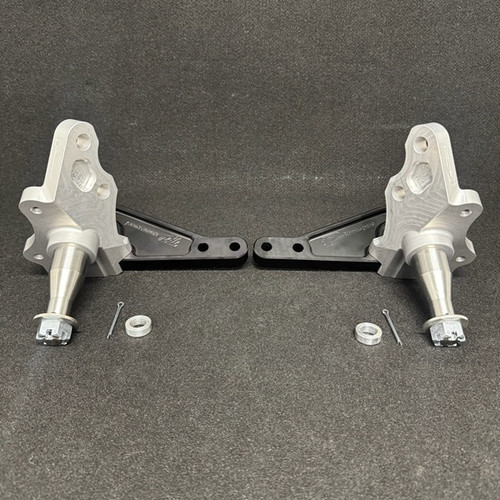 TRZ 328-MUS2-1 1979-1993 Mustang 2 in. Aluminum Drop Spindles for OEM V8 Brakes, With Steering Arms, Pair