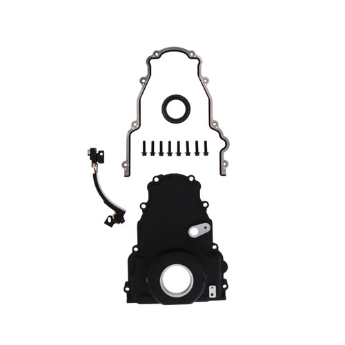 TSP 81066BK LS Timing Cover, 1-Piece, W/Cam Sensor, Harness, Crank Seal and Gasket, Aluminum, Black, Kit