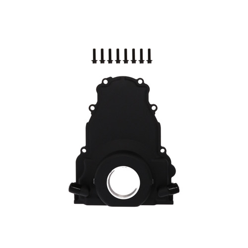 TSP 81067-1BK GM LS1/LS6 Timing Cover, 1-Piece, W/ Turbo Oil Drain Return,  Aluminum, Black, Each