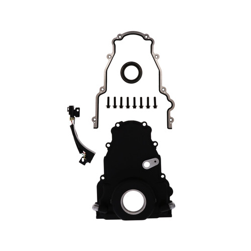 TSP 81068BK GM LS1/LS6 Timing Cover, 1-Piece, Aluminum, Black, W/ Turbo Oil Drain Return, Cam Sensor Provision, Crank Seal and Gasket, Kit