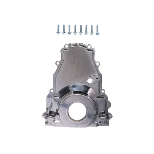 TSP 81068-1P GM LS1/LS6 Timing Cover, 1-Piece, Aluminum, Polished, W/ Turbo Oil Drain Return and Cam Sensor Provision, Kit