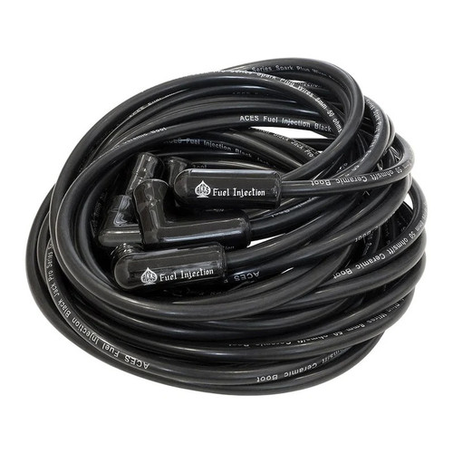 Aces Fuel Injection AW2010 Spark Plug Wire Set, BlackJack Pro, Spiral Core, 8 mm, 180 Degree Ceramic Plug Boots, HEI Style Terminal, Cut-To-Fit, V8, Kit
