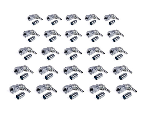 Allstar ALL50542-25 Fitting, Hose End, 90 Degree, 4 AN Hose Crimp to 4 AN Female, Steel, Zinc Oxide, Set of 25