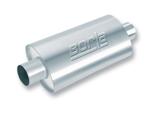 Borla 40347 Muffler, ProXS, 2 in. Center Inlet, 2 in. Center Outlet, 14 x 4 x 9.5 in. Oval Body, 19 in. Long, Reversible, Stainless, Natural, Universal, Each