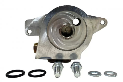 Champ Pans LS1001-1 Oil Filter Adapter, Sandwich, Bolt-On, Stock Oil Filter, Aluminum, Clear Anodized, LS1 Series Oil Pan, GM LS-Series, Each