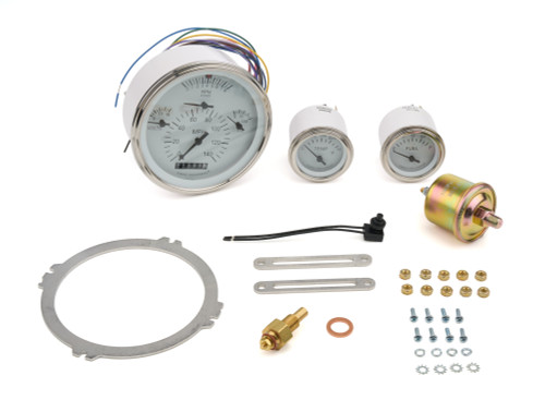 Classic Instruments CH01WSLC Gauge Kit, 1957 Chevy Package, Analog, Fuel Level / Oil Pressure / Speedometer / Tachometer / Voltmeter / Water Temperature, White Face, Kit