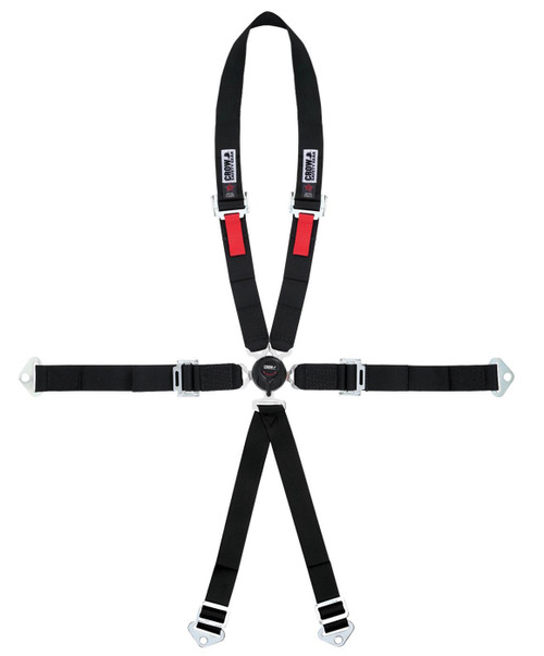 Crow Safety Gear 11114D-2 Harness, 6 Point, Camlock, SFI 16.1 Approved, 50 in. Length, Pull Up Adjust, Wrap Around, U-Type Harness, Black, Kit