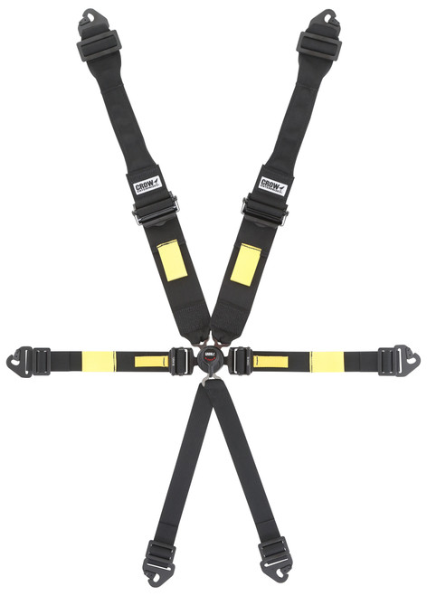 Crow Safety Gear 31004 Harness, 6 Point, Camlock, SFI 16.1, Pull Down Adjust, Clip-In / Wrap Around, Individual Harness, HANS Ready, Black, Kit