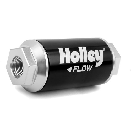 Holley 162-554 175 GPH Billet Fuel Filter, 10 Micron, -8AN ORB, Aluminum, Black/Natural, Each