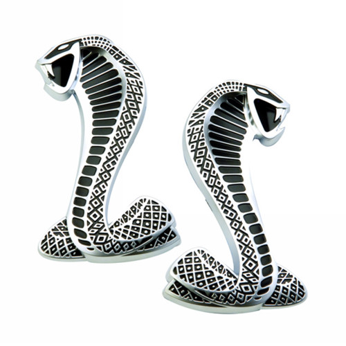 Ford M-1447-C Emblem, Cobra, Fender Badge, Plastic, Black / Chrome, Ford Mustang 2007-14, Pair