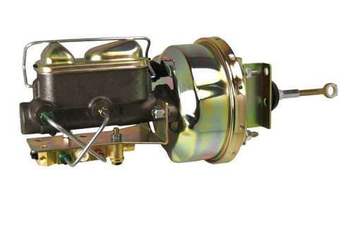 Leed Brakes 5H471 Master Cylinder and Booster, 1 in. Bore, Dual Integral Reservoir, 7 in. OD, Single Diaphragm, Steel, Gold Zinc Plated, Ford Mustang 1964-66, Kit
