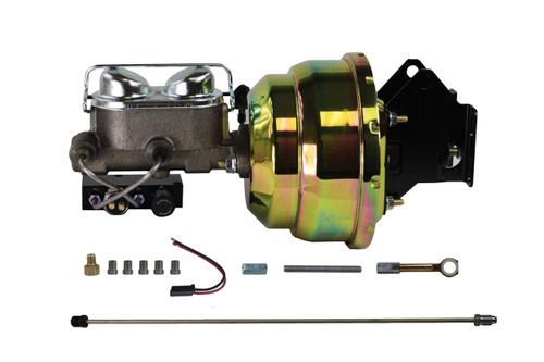 Leed Brakes FC0043HK Master Cylinder and Booster, 1 in. Bore, Dual Integral Reservoir, 8 in. OD, Dual Diaphragm, Steel, Gold Zinc Plated, Ford Fullsize Car 1957-68, Kit