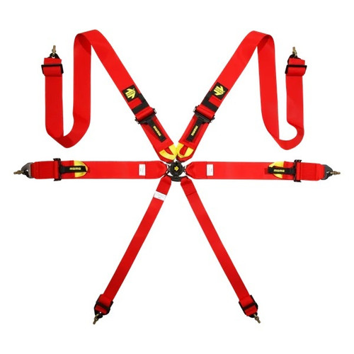 Momo Automotive Accessories M060303RD Harness, Corsa, 6 Point, Camlock, FIA Approved, Pull Down Adjust, Clip-In, Individual Harness, Red, Kit
