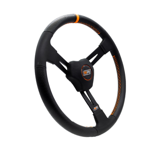 MPI USA MPI-DM3-15 Steering Wheel, Dirt Racing, 15 in. Diameter, 2.25 in. Dish, 3-Spoke, Black Foam Grip, Orange Stripe, Aluminum, Black Anodized, Each
