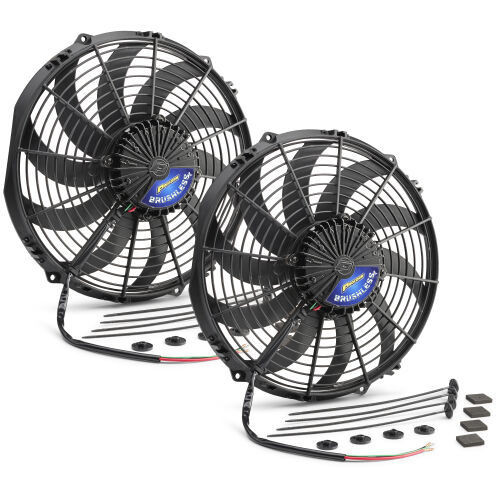 Proform 67049 Electric Cooling Fan, Ultra Performance, 10 in. Fan, 2040 CFM, 12V, Curved Blade, 11.43 x 10.75 x 3.25 in. Thick, Plastic, Pair