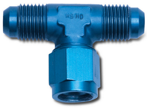 Russell 614306 Fitting, Adapter, Tee, 6 AN Male x 6 AN Male x 6 AN Female Swivel, Aluminum, Blue Anodized, Each