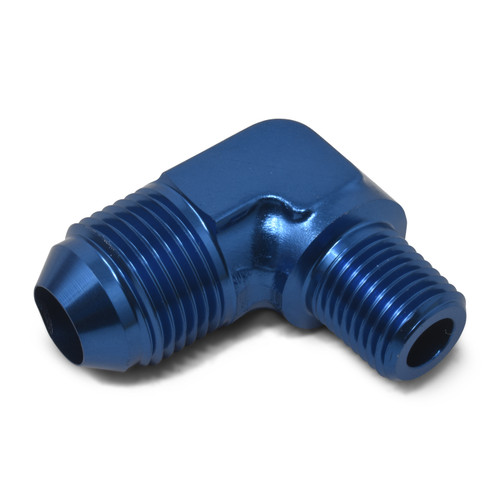 Russell 660790 Fitting, Adapter, 90 Degree, 3 AN Male to 1/8 in. NPT Male, Aluminum, Blue Anodized, Each