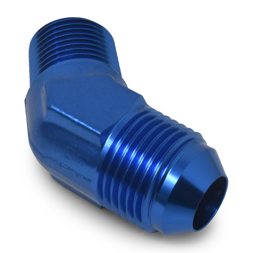 Russell 660930 Fitting, Adapter, 45 Degree, 3 AN Male to 1/8 in. NPT Male, Aluminum, Blue Anodized, Each