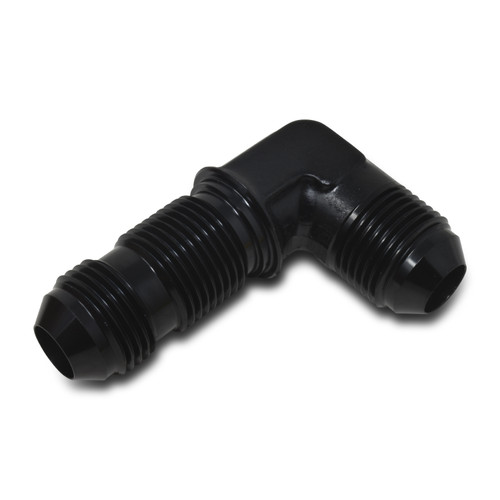 Russell 661263 Fitting, Bulkhead, 90 Degree, 8 AN Male to 8 AN Male Bulkhead, Aluminum, Black Anodized, Each