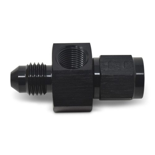 Russell 670293 Fitting, Gauge Adapter, Straight, 4 AN Female to 4 AN Male, 1/8 in. NPT Gauge Port, Aluminum, Black Anodized, Each