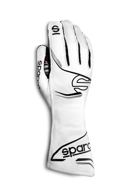 Sparco 00131911BINR Driving Gloves, Arrow Plus, SFI 3.3/5, FIA Approved, Single Layer, Fire Retardant Fabric, White, Large, Pair