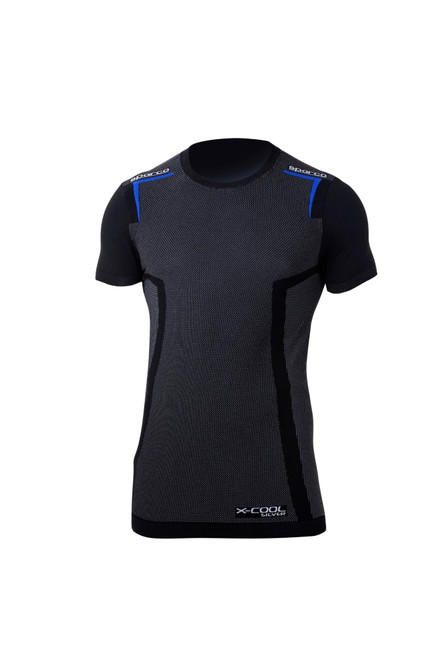Sparco 002203NREB4XL Underwear Top, K-Carbon, Karting, Short Sleeve, Crewneck, Nylon, Black / Blue, X-Large, Each