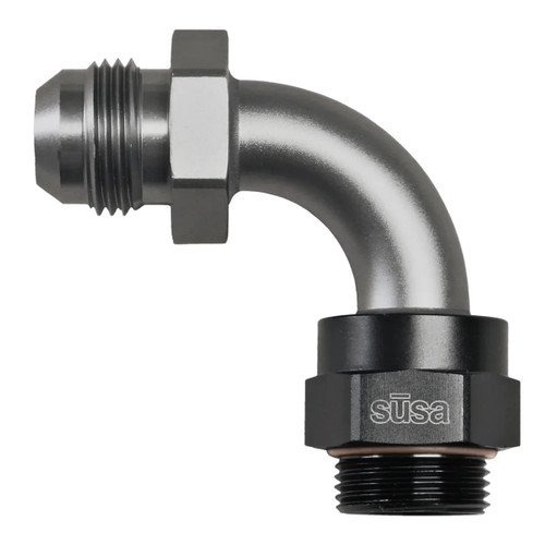 Setrab Oil Coolers 22-M22AN10-90 Fitting, Adapter, ProLine, 22 mm x 1.5 Male O-Ring to 10 AN Male, Aluminum, Black / Silver Anodized, Each