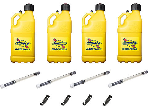 Sunoco Race Jugs M7500YL-MSM-BOD Utility Jug, Motorsports, 5 gal, 9.5 x 9.5 x 23 in. tall, O-Ring Seal Cap, Screw-On Vent, Filler Hose / Hose Bender Included, Square, Plastic, Yellow, Kit