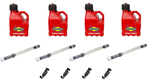 Sunoco Race Jugs R3100RD-MSM-BOD Utility Jug, 3 gal, 9.5 x 9.5 x 18 in. Tall, O-Ring Seal Cap, Flip-Up Vent, Filler Hose / Hose Bender Included, Square, Plastic, Red, Kit