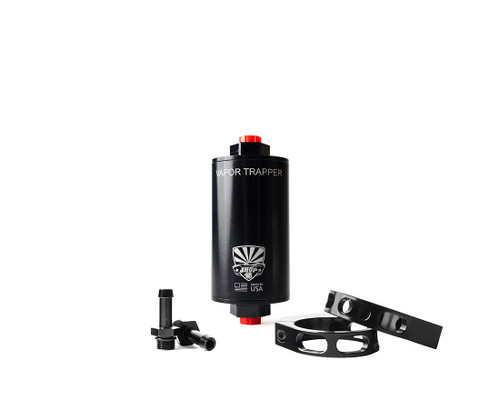 Vapor Trapper VT4BLK-1/4-P Charcoal Canister, Shop48 Vapor Trapper, 4 in. Long, 6 AN Female O-Ring Inlet, 6 AN Female O-Ring Outlet, 1/4 in. Fittings / Premium Clamps Included, Aluminum, Black Anodized, Kit