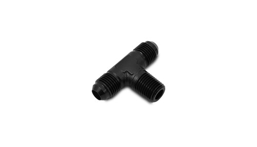Vibrant Performance 10461 Fitting, Adapter Tee, 1/8 in. NPT Male x 4 AN Male x 4 AN Male, Aluminum, Black Anodized, Each