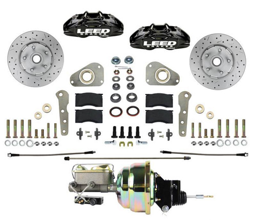 Leed Brakes BFC0026-Y307X Brake System, MaxGrip Lite, Front, 4 Piston Caliper, 11.33 in. Drilled / Slotted Rotor, Pads / Calipers / Dust Cap / Master Cylinder / Brake Booster / Proportioning Valve, Aluminum, Black Powder Coat, Ford Galaxie / Fairlane 1957-62, Kit