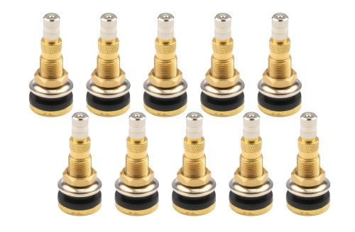 Allstar Performance ALL44164-10 Valve Stem, Fast-Flow, Bolt On, 5/8 in. Rim Hole, Brass, Natural, Set of 10