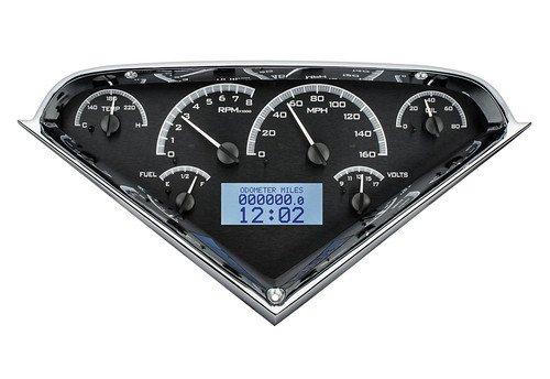 Dakota Digital VHX-55C-PU-K-W Gauge Kit, VHX, Electric, Analog, Fuel Level/Oil Pressure/Speedometer/Tachometer/Voltmeter/Water Temperature, Black Face, Chevy Truck 1955-59, Kit