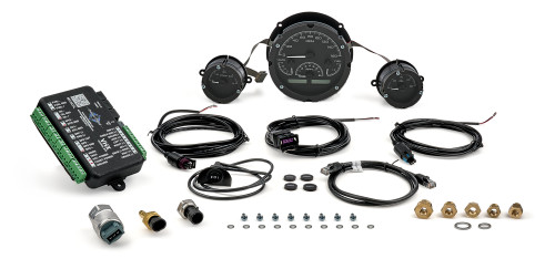 Dakota Digital VHX-57C-K-W Gauge Kit, VHX Series, Analog, Fuel Level/Oil Pressure/Speedometer/Tachometer/Voltmeter/Water Temperature, Black Face, Chevy Fullsize Car 1957, Kit