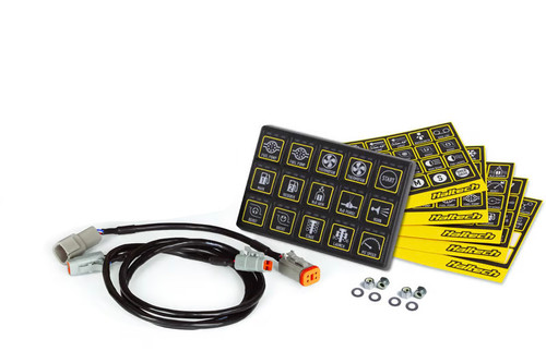 Haltech HT-011502 Switch Panel, Dash Mount, 15 On/Off Buttons, Indicator Lights, Hardware/Label Sheets/Wiring Included, Plastic, Black, Kit