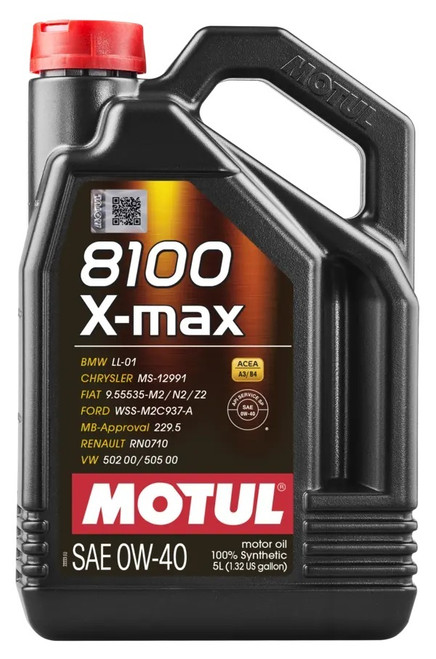 Motul USA MTL114864 Motor Oil, 8100 X-Max, 0W40, Synthetic, 5 L Bottle, Each