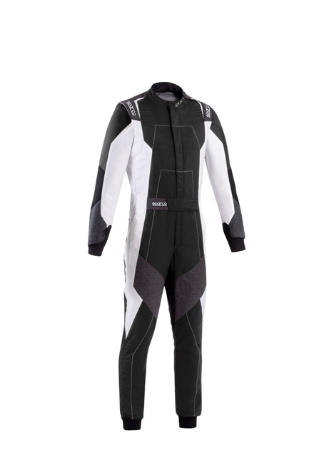 Sparco BRS0005B0K06060 Driving Suit, X-Light FE, 1-Piece, SFI 3.2A/5, FIA Approved, Double Layer, Fire Retardant Fabric, Black/White, X-Large, Each