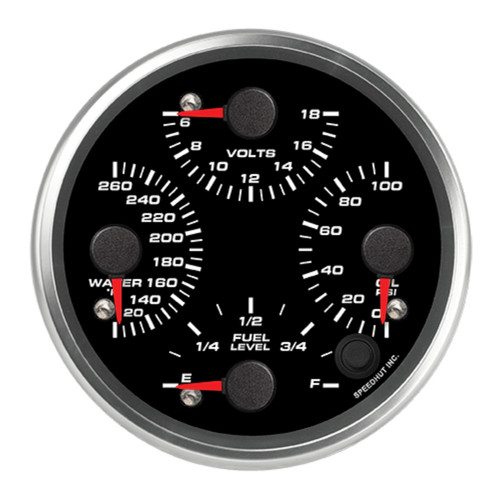 Speedhut Gauges R4-QG2-REV Gauge Kit, Revolution, Analog, 4 in. Diameter, Fuel Level/Oil Pressure/Water Temperature/Voltmeter, Black Face, Kit