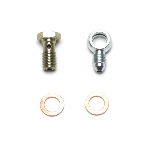 Wilwood 220-13674 Fitting, Adapter Banjo, 3 AN Male to 3/8-24 in. Banjo, Crush Washer, Steel, Zinc Plated, Each